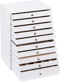 Caixa para joias com 10 gavetas, 40,5 x 29 x 20,5 cm branca
