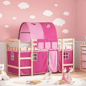 vidaXL Cama alta p/ criança c/ túnel 80x200 cm pinho maciço rosa