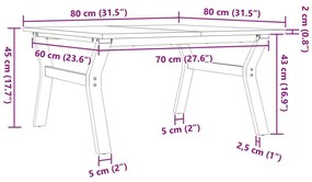 Mesa de centro estrutura em Y 80x80x45 cm pinho e aço