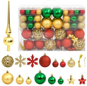 vidaXL 111pcs conj. enfeites Natal poliestireno vermelho/verde/dourado