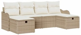 Conjunto de Sofá de Jardim vidaXL com Almofadas Bege Vime Poliéster