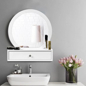 Espelho de maquilhagem com gaveta amovível sem mesa e cadeira para quarto e casa de banho  51 x 26 x 59 cm Branco