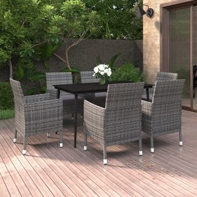 vidaXL 7 pcs conjunto de jantar p/ jardim c/ almofadões vime PE/vidro