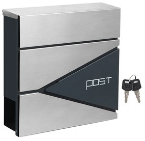 Caixa de correio moderna SONGMICS, caixa de correio com fechadura de parede e porta-jornais, fácil de instalar, cinza antracite e prata GMB51AS