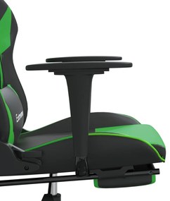 Cadeira gaming c/ apoio pés couro artificial preto e verde