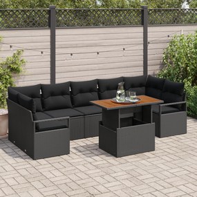 Conjunto de Sofá de Jardim vidaXL 8 Peças com Almofadas Preto Rattan P