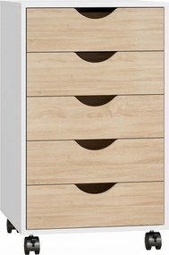 HOMCOM Gaveteiro de Escritório com Rodas e 5 Gavetas Arquivador Móvel para Estúdio e Sala 40x40x67 cm Branco e Natural | Aosom Portugal
