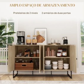 Aparador de Sala 140,5x40x81,5 cm com 4 Portas com Design Chevron Prateleiras Ajustáveis Pés de Aço cor Carvalho