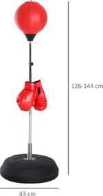 Saco de Boxe de Pé com Altura Ajustável – 126-144 cm – Vermelho e Pret