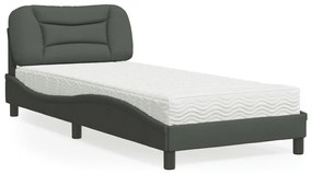 Cama com colchão 90x190 cm tecido cinzento-escuro