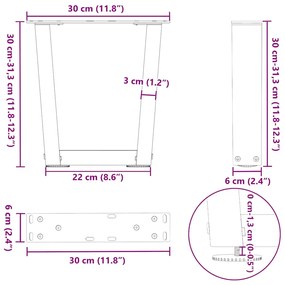 Pés para mesa de centro em V 2 peças preto 30x(30-31,3) cm aço