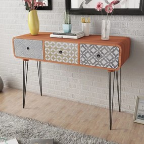 vidaXL Mesa consola com 3 gavetas castanho