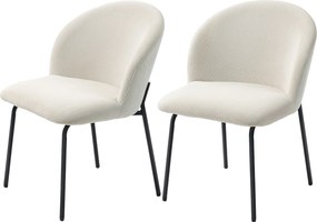 Conjunto de 2 cadeiras de jantar em veludo canelado, cadeiras de cozinha com pés em aço, 56 x 58 x 78 cm, creme