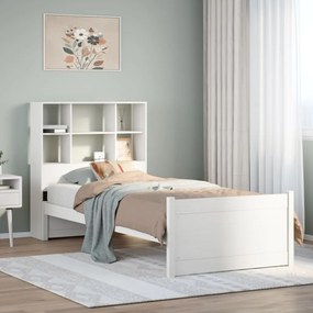 vidaXL Cama com estante sem colchão 90x200 cm pinho maciço branco