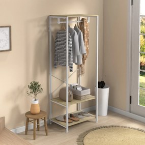 Guarda roupa aberto com varão e 2 prateleiras para sapatos 60 x 40 x 167,5 cm Aspecto de madeira clara e metal branco