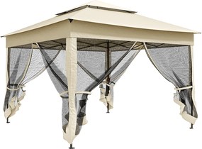 Outsunny Tenda Dobrável Exterior 3x3 m Tenda de Jardim com Teto Duplo Rede Mosquiteira Amovível e Bolsa de Transporte Creme | AOSOM Portugal