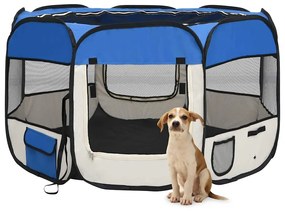 Parque dobrável p/ cão c/ saco de transporte 110x110x58cm azul