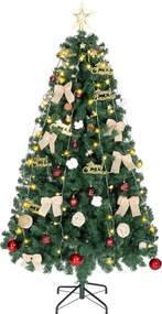 HOMCOM Árvore de Natal 180 cm com Decorações 200 Luzes LED Branco Quente 8 Modos de Iluminação e 650 Ramos Verde | Aosom Portugal