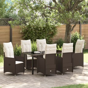 vidaXL Conjunto de Jantar de Jardim 7 Peças com Almofadas Marrom Rattan PE