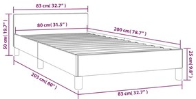 Estrutura de cama c/ cabeceira tecido 80x200 cm cinza-claro