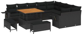 vidaXL Conjunto de Sofá de Jardim com almofada 13 pcs Preto vime PE