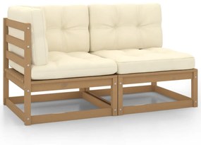 vidaXL 2pcs conj lounge jardim c/ almofadões pinho maciço castanho-mel