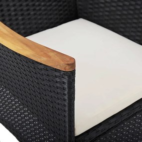 5 pcs conj. jantar para jardim vime PE e madeira acácia preto