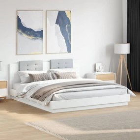 Estrutura de cama com cabeceira e luzes LED 180x200 cm branco
