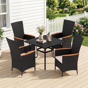Conjunto de 4 cadeiras de jardim em rattan com encosto alto (MESA NÃO INCLUIDA), braços em madeira de acácia e almofada macia para terraço, alpendre o