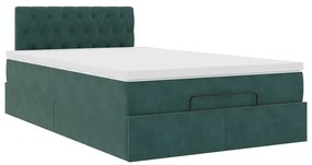 Estrutura de cama otomana com colchão verde escuro veludo