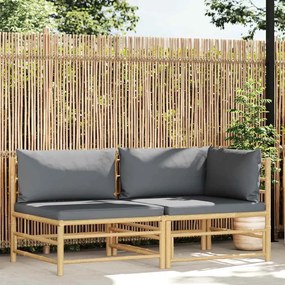 vidaXL 2 pcs conj. lounge jardim em bambu c/ almofadões cinza-escuro