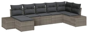 Conjunto de Sofá de Jardim de 7 Peças com Almofadas Cinzento Rattan Si