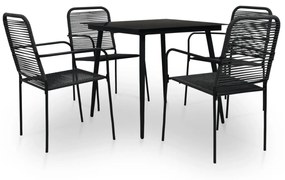 vidaXL 5 pcs conjunto de jantar p/ jardim corda de algodão e aço preto