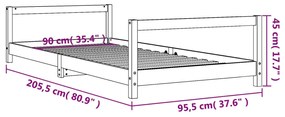 Estrutura de cama infantil 90x200 cm pinho maciço preto