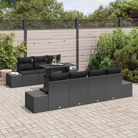 Conjunto de Sofás de Jardim de 8 Peças com Almofadas Preto Rattan Poli