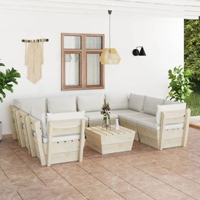 9 pcs conjunto lounge de paletes + almofadões madeira de abeto