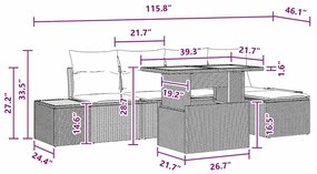 Conjunto de Jantar de Jardim de 6 Peças com Almofadas em Rattan Sintét