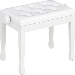 HOMCOM Banco de Piano Altura Ajustável Banco de Piano Assento em Couro Sintético Pernas de Madeira 64x35x55 cm Branco | Aosom Portugal