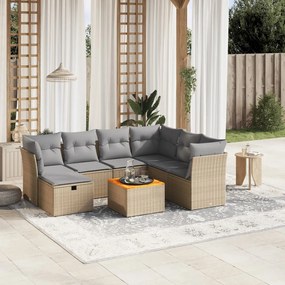 8 pcs conj. sofás jardim c/ almofadões vime PE bege misturado