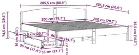 Cama sem colchão 200x200 cm pinho maciço castanho-mel