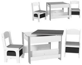 HOMCOM Conjunto de Mesa e 2 Cadeiras Infantis 2 em 1 com Ardósia Gavetas de Tecido e Espaço de Armazenamento para Quarto Cinza