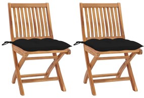 vidaXL Cadeiras de jardim c/ almofadões preto 2 pcs teca maciça