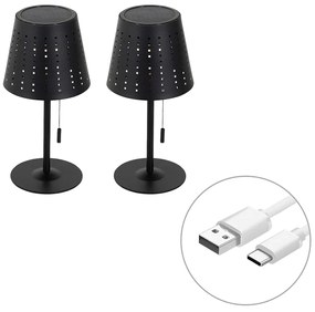 Conjunto de 2 Candeeiros de Mesa Pretos com LED Recarregável e Solar 3 Níveis de Dimmer - Ferre Design