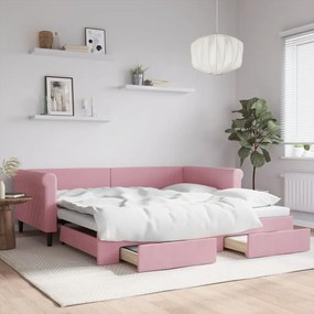 vidaXL Sofá-cama com gavetão e gavetas 100x200 cm veludo rosa