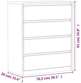 Cómoda SAUDA 76,5x39x91 cm madeira de pinho maciça cor carvalho