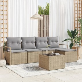 Conjunto de Sofá de Jardim vidaXL de 6 Peças com Almofadas Preto Ratta