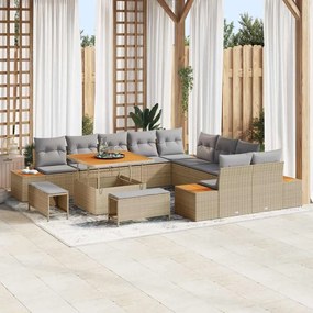 Conjunto de Sofá de Jardim vidaXL de 13 Peças com Almofadas Bege Vime