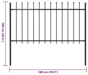 Cerca de jardim com topo lanças 1,8 m aço preto