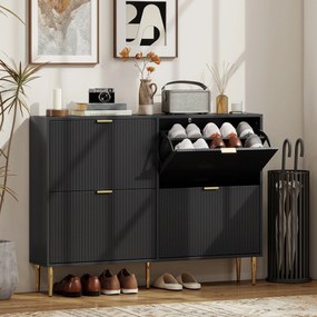 Sapateira com capacidade para 20 pares 105 x 24 x 91,5 cm, com 4 gavetas rebatíveis, portas caneladas e prateleiras ajustáveis, preto