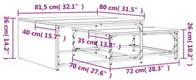 Mesa centro encastrar 2pcs deriv. madeira/metal carv.º castanho